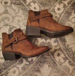 White Mountain Cognac Buckle Ankle Booties